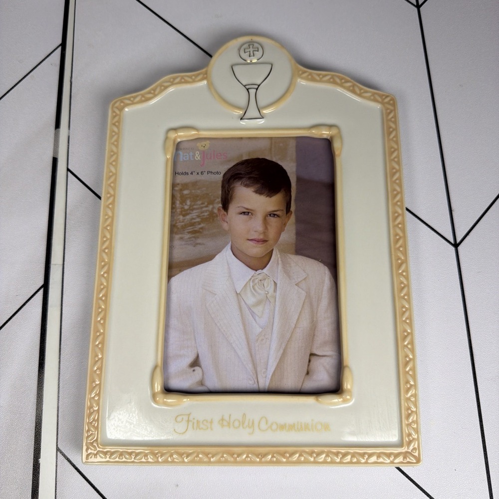 New Nat & Jules First‎ Holy Communion Ceramic White Frame 6.5 X 9.5 4x6 Photo